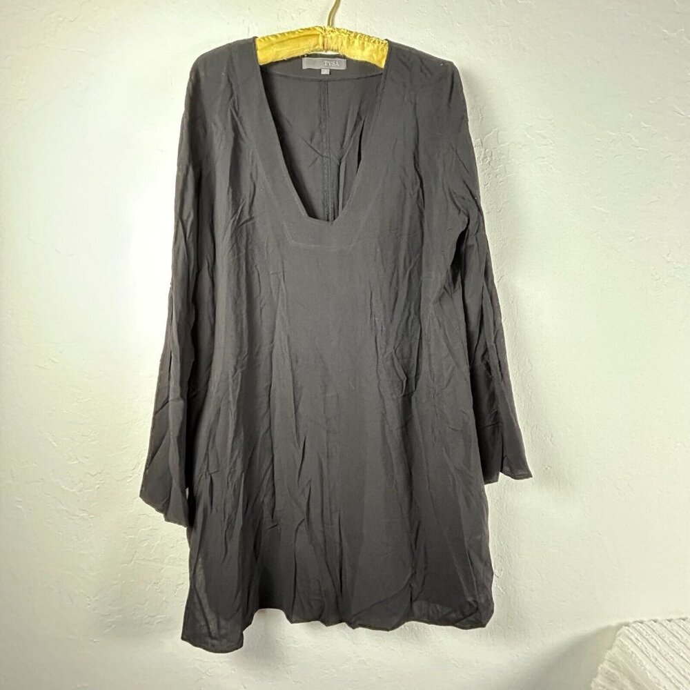 Tysa Women's Long Sleeves V-Neck Tunic Mini Dress Gray Solid Size 3 Rayon